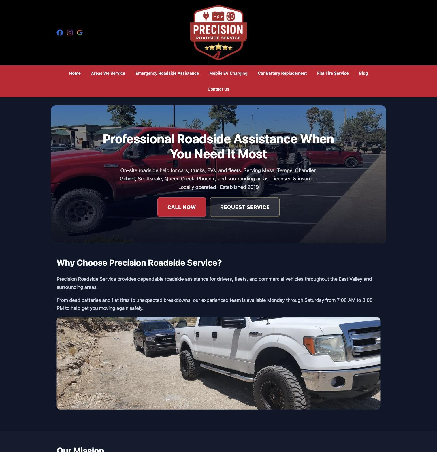 Precision Roadside Service homepage screenshot